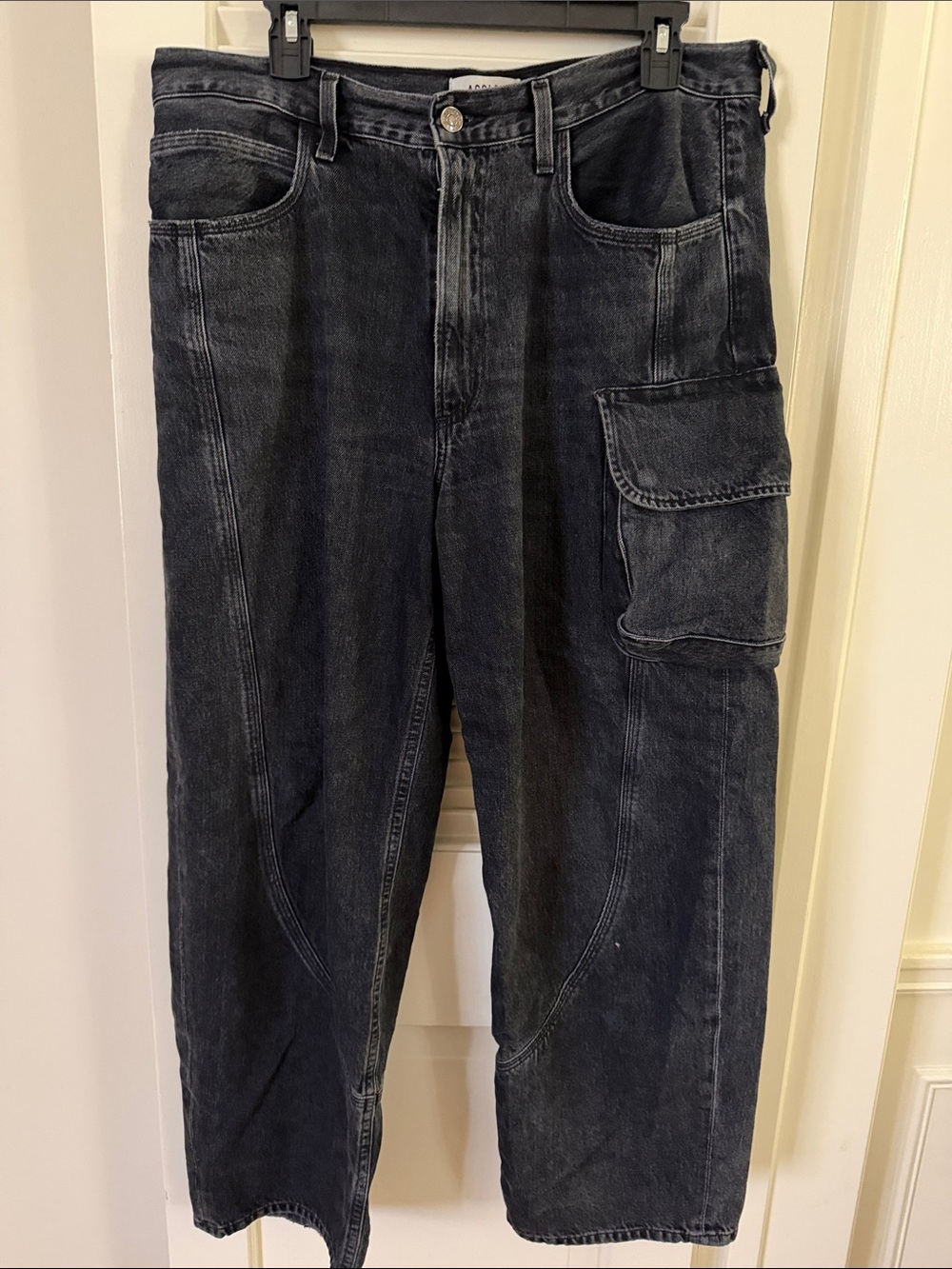 Agolde Cass Baggy Relaxed Black Washed Cargo Jeans